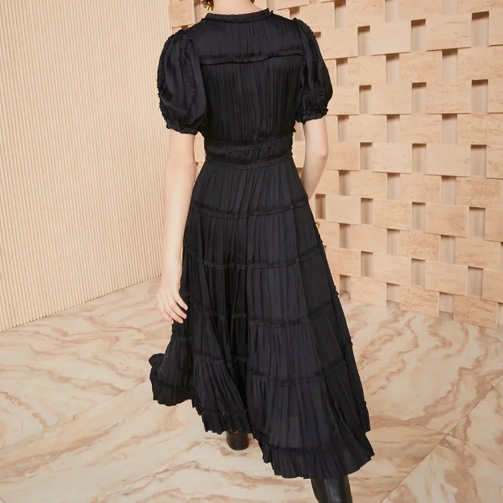 Ulla Johnson, Olivia Midi Dress in Black Satin, Size 0 - Picture 2 of 16
